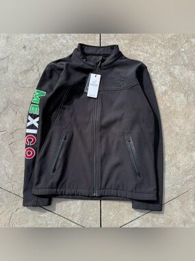 NWT Pavini Mexico Full Zip Softshell Fleece Jacket Black Large